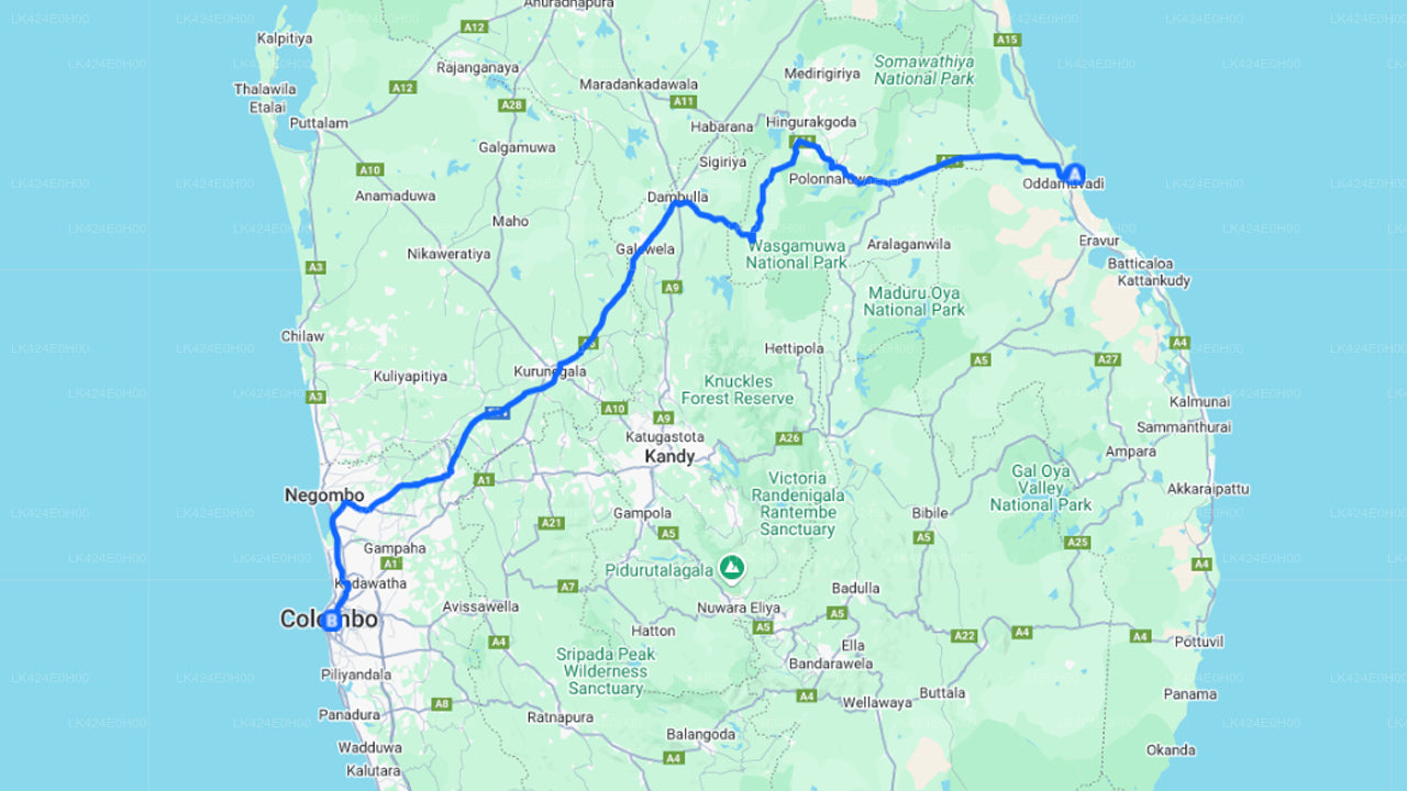 Kalkudah City to Colombo City Private Transfer