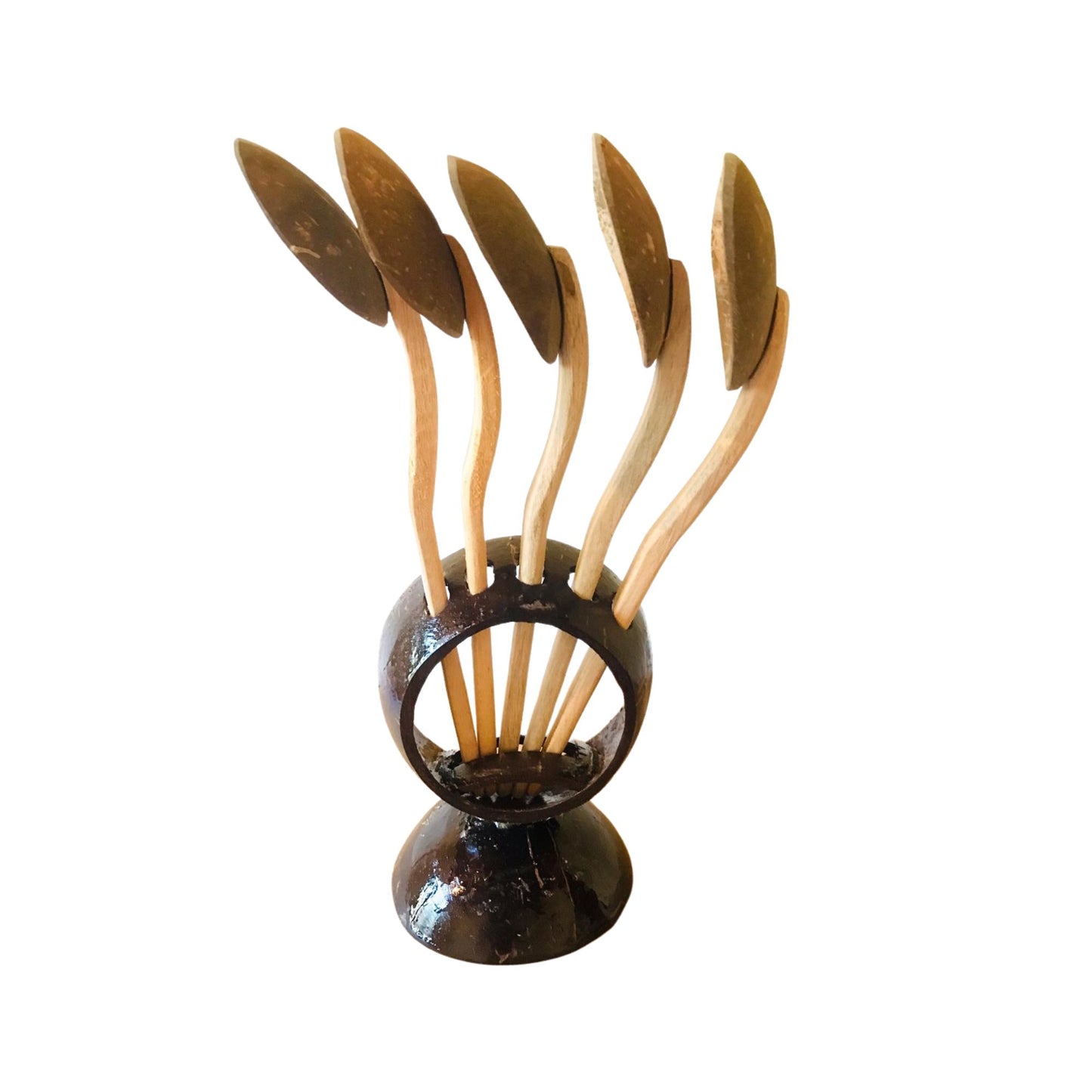 Lakpura® Coconut Shell Holder With Spoons (5 Pcs)