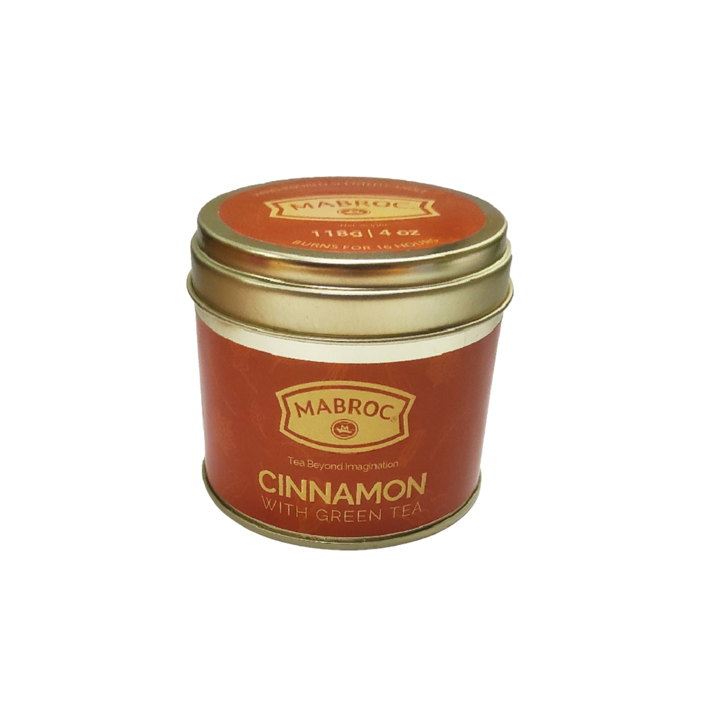 Plechovka svíčky Mabroc Tea Infused Svíčka se skořicí a zeleným čajem (118 g)