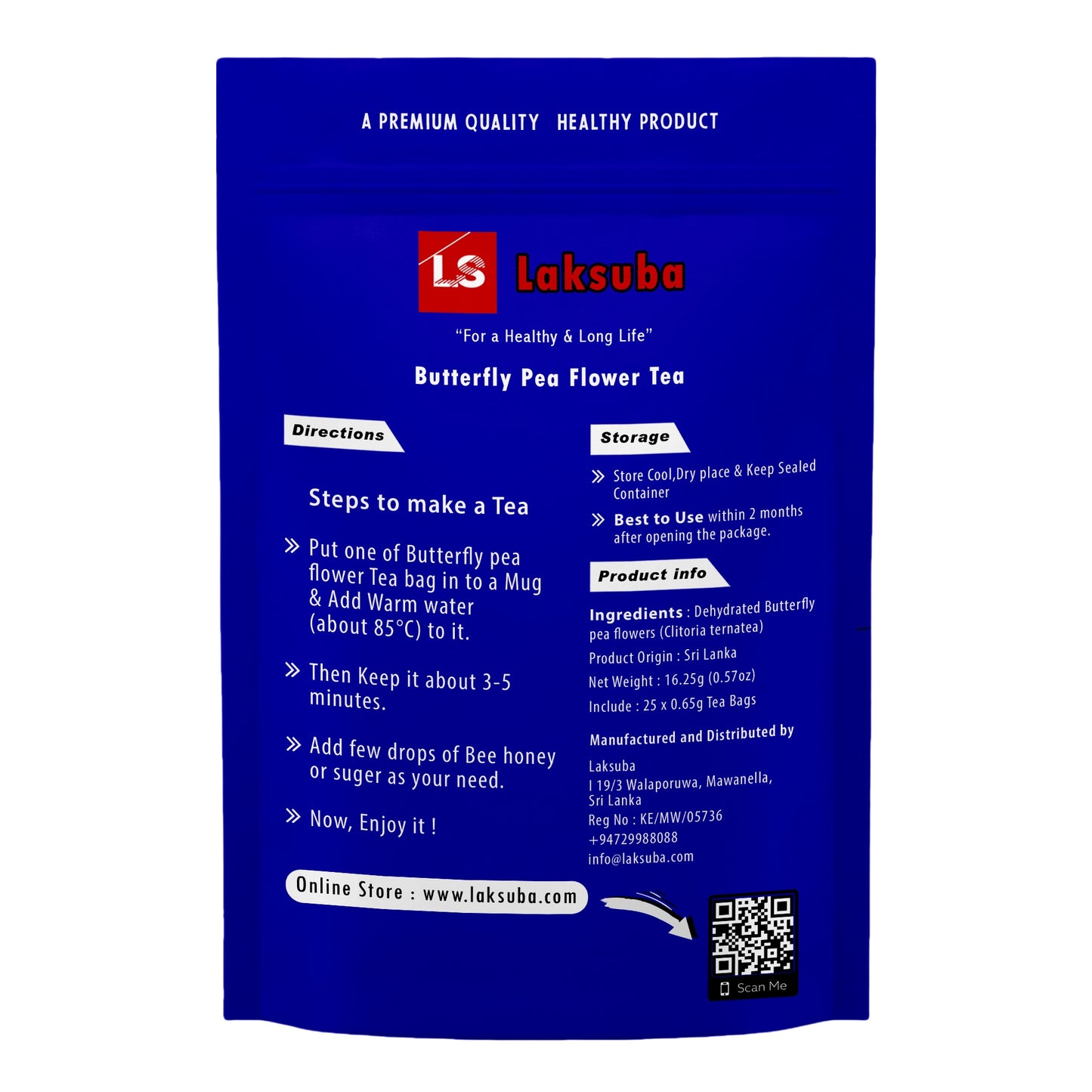 Laksuba Ceylon Butterfly Pea Flower Tea (16,25 g) 25 čajových sáčků
