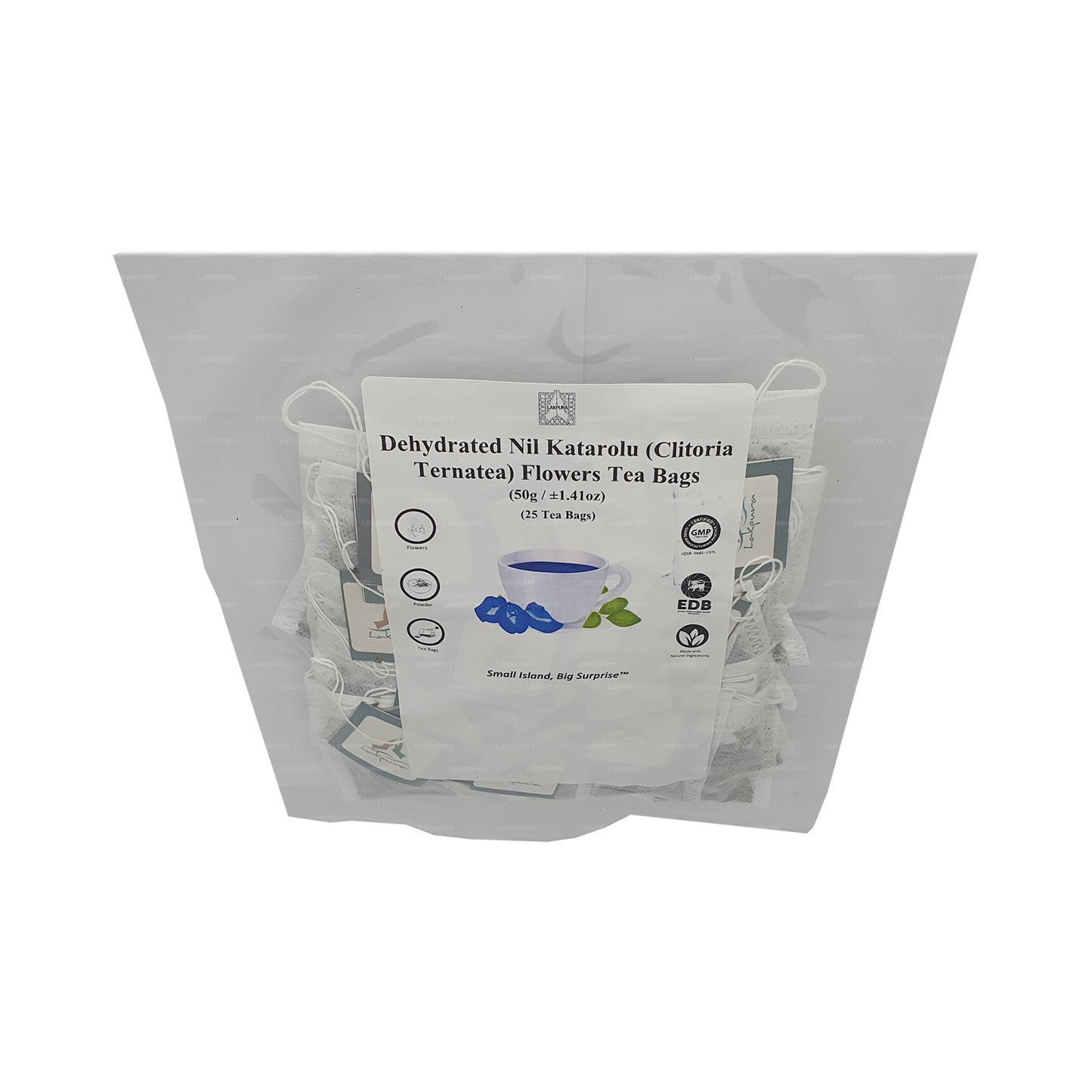 Lakpura® Dehydratovaný čaj s květy motýlího hrachu (Nil Katarolu; Clitoria Ternatea) v sáčcích (25 sáčků)
