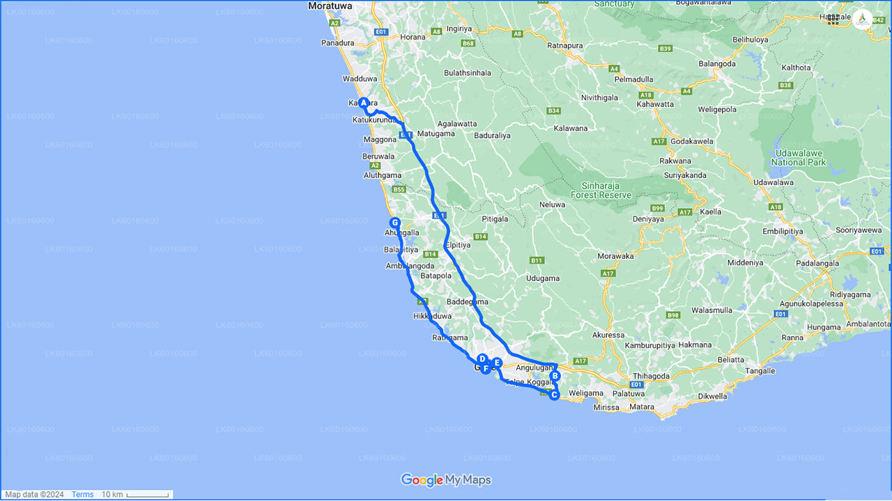 Hlavní body jižního pobřeží z Kalutary