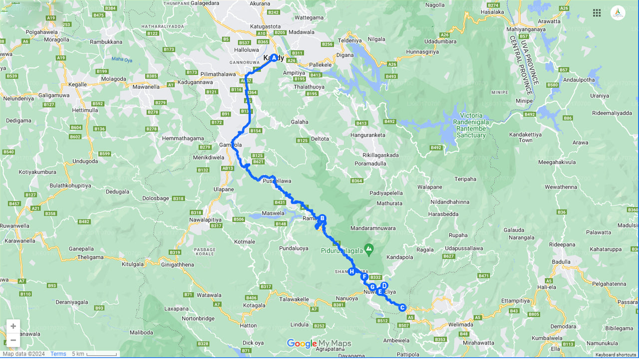 Vrcholový bod Centrální vysočiny z Kandy