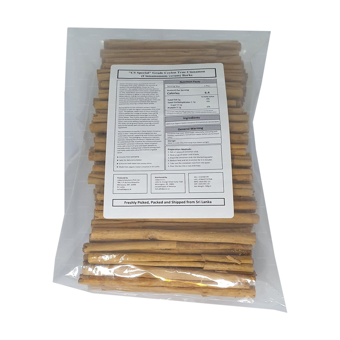 Lakpura "C5 Special" Grade Ceylon True Cinnamon Barks Pack