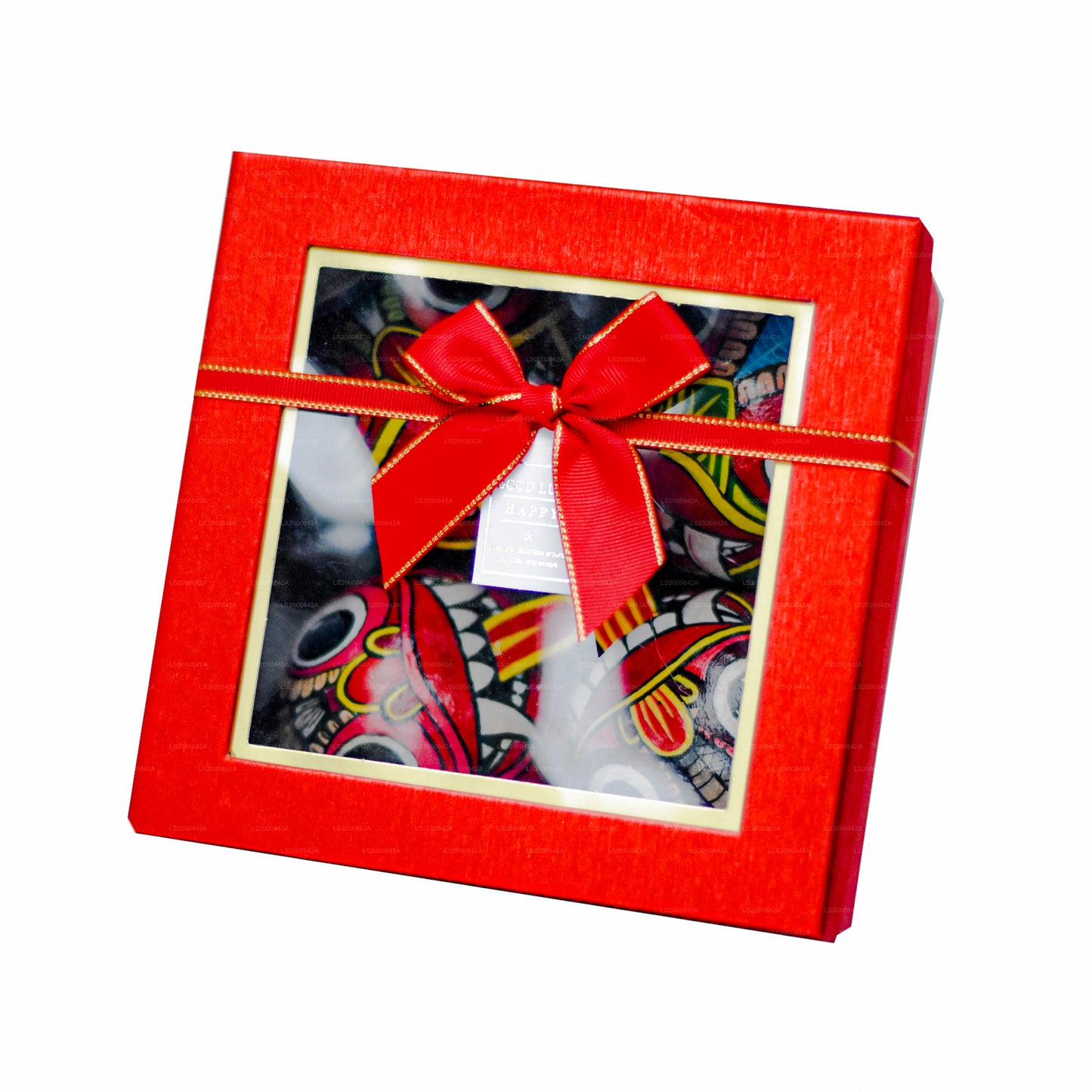 Srílanské tradiční masky Raksha (Mayura, Maru, Agni, Naga) namalované přes kokosové skořápky (balení 4)