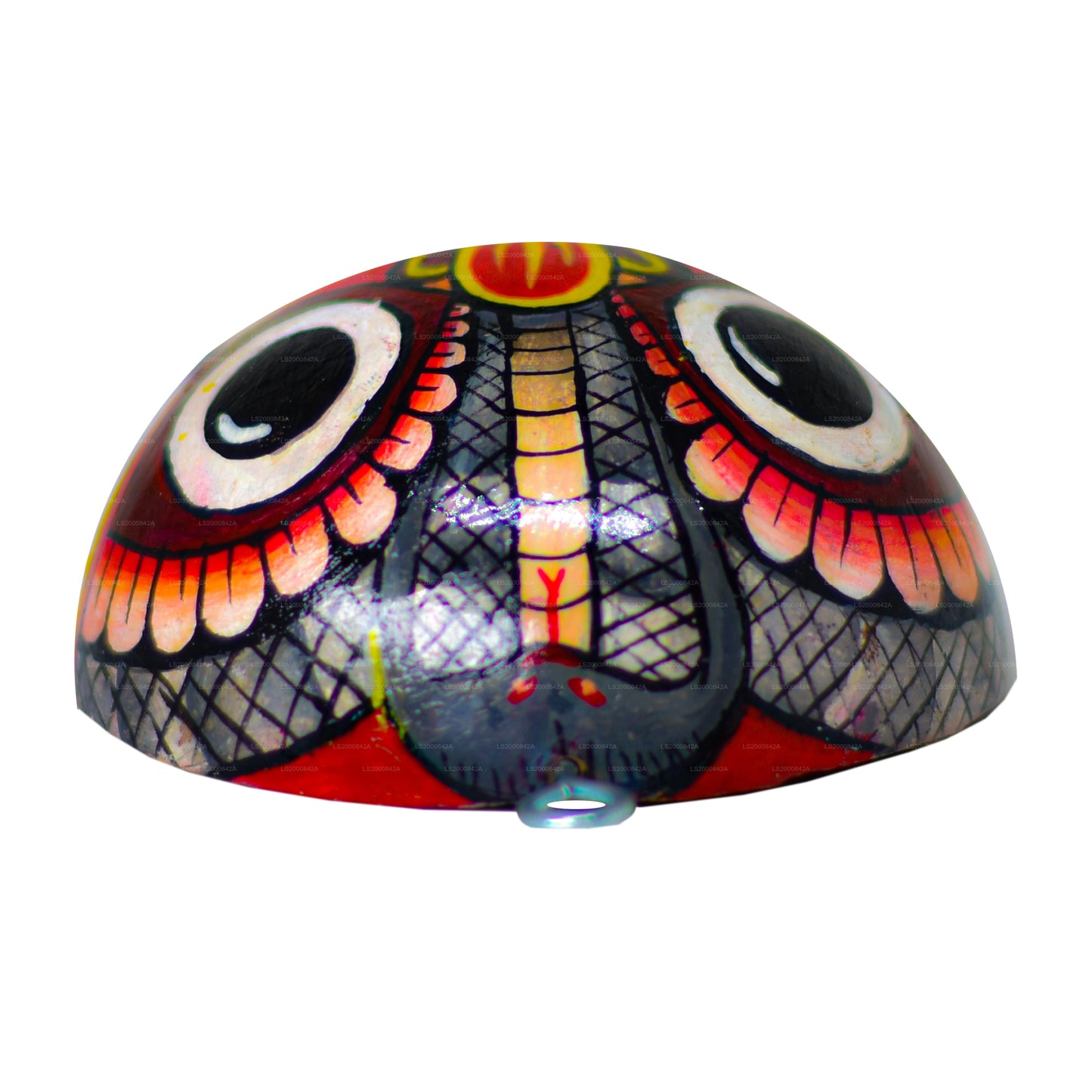 Srílanské tradiční masky Raksha (Mayura, Maru, Agni, Naga) namalované přes kokosové skořápky (balení 4)