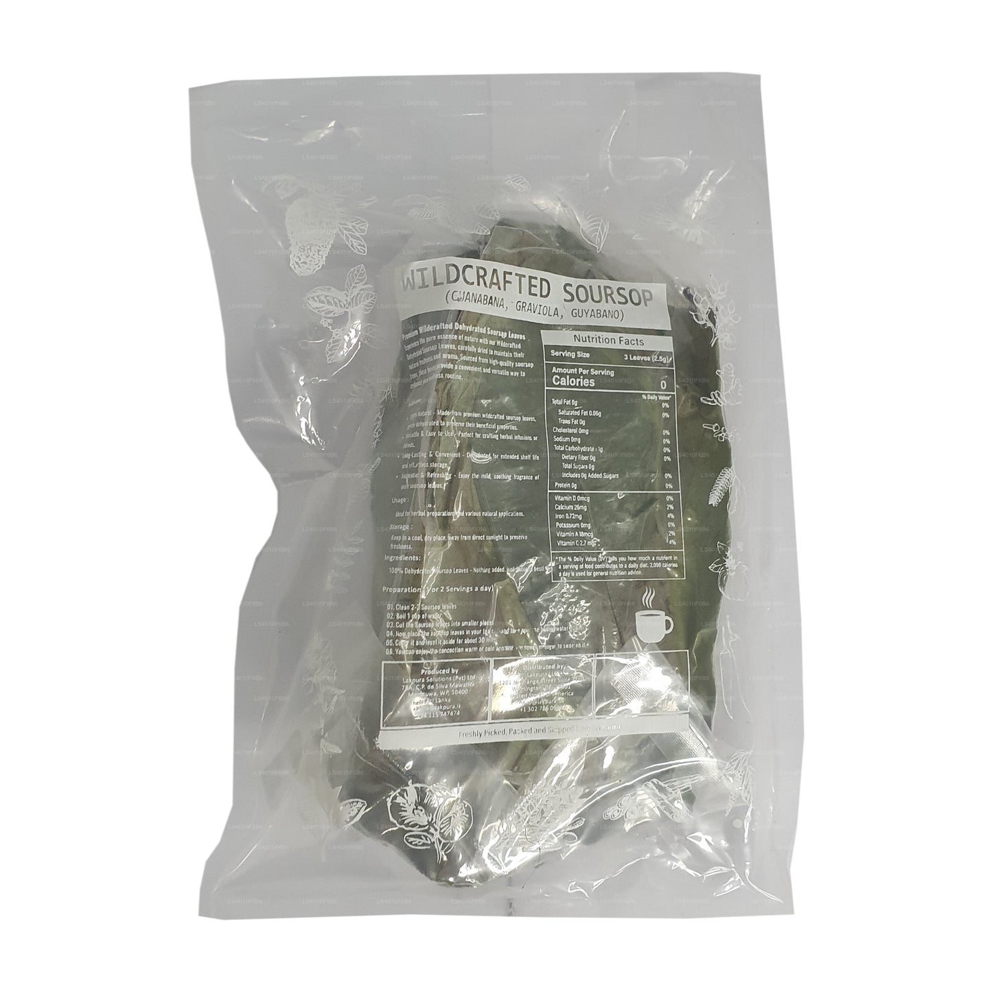 Lakpura® Divoce pěstované listy kyselé papričky (Guanabana, Graviola, Guyabano) Dehydratované celé listy