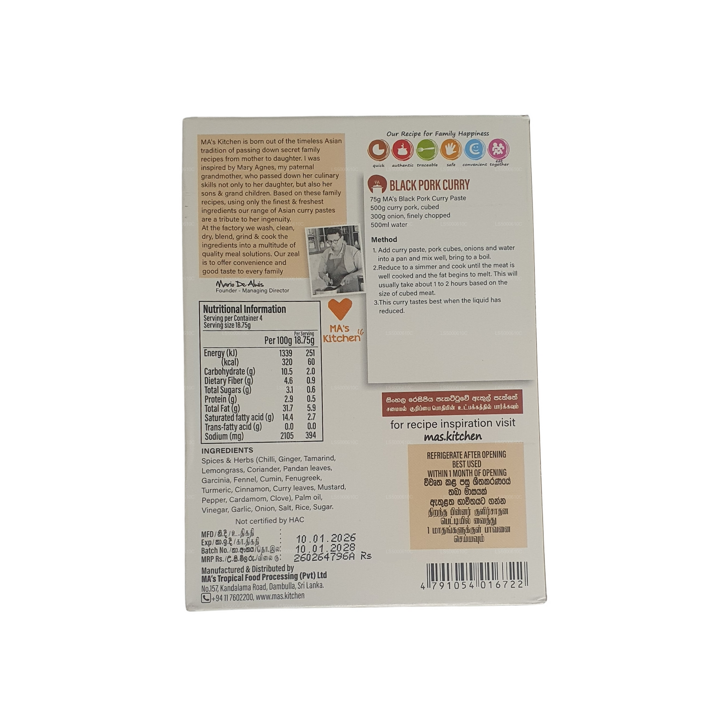 MA's Kitchen Pasta z Černého Vepřového Kari (75g)