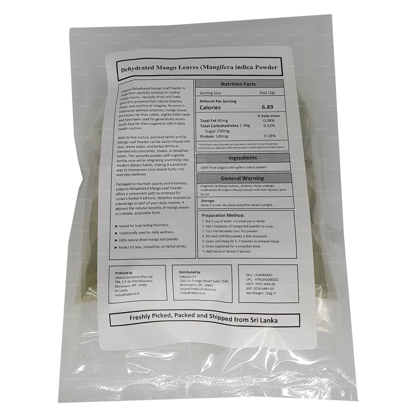 Lakpura Dehydrated Mango Leaf Powder