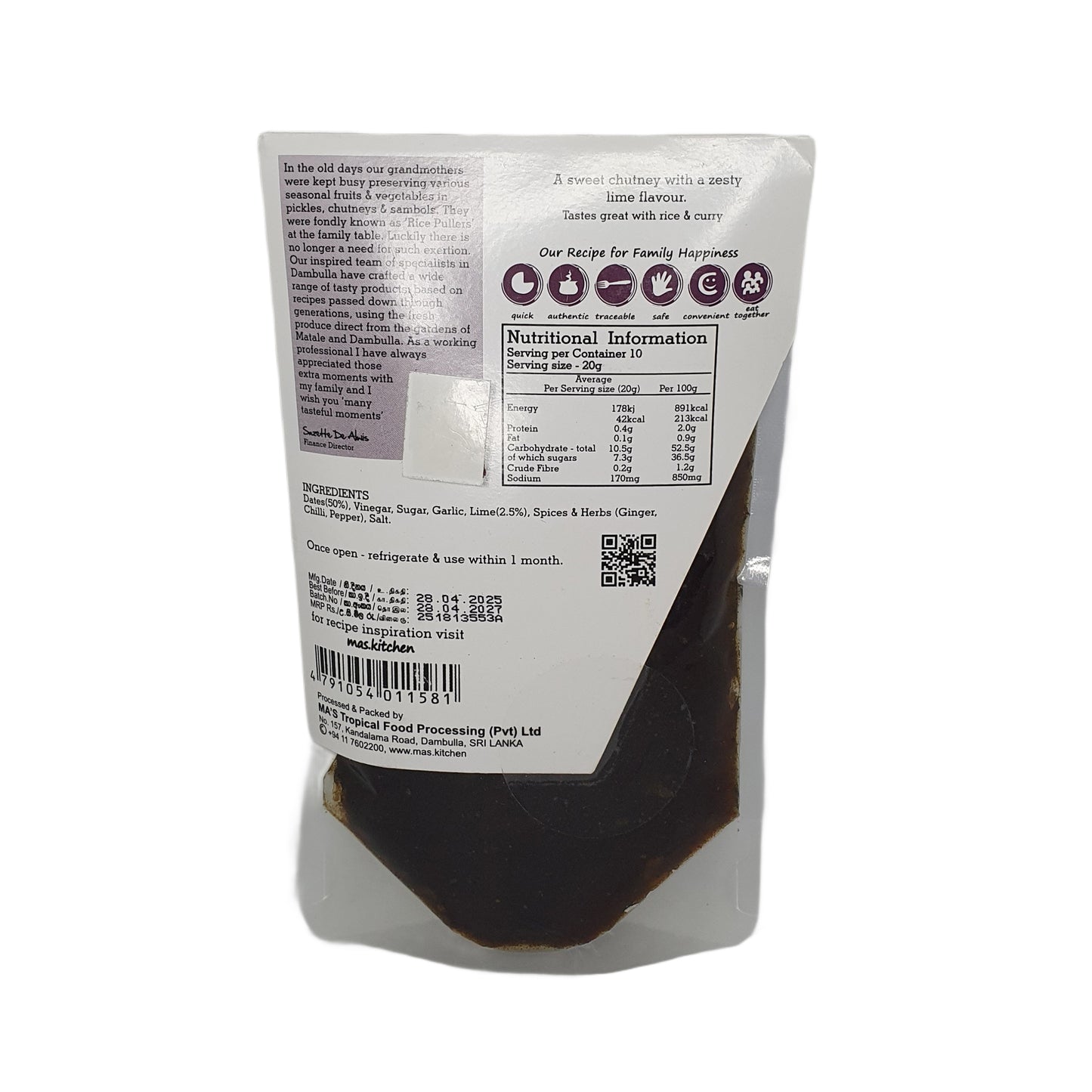 MA's Kitchen Date & Lime Chutney (200g)