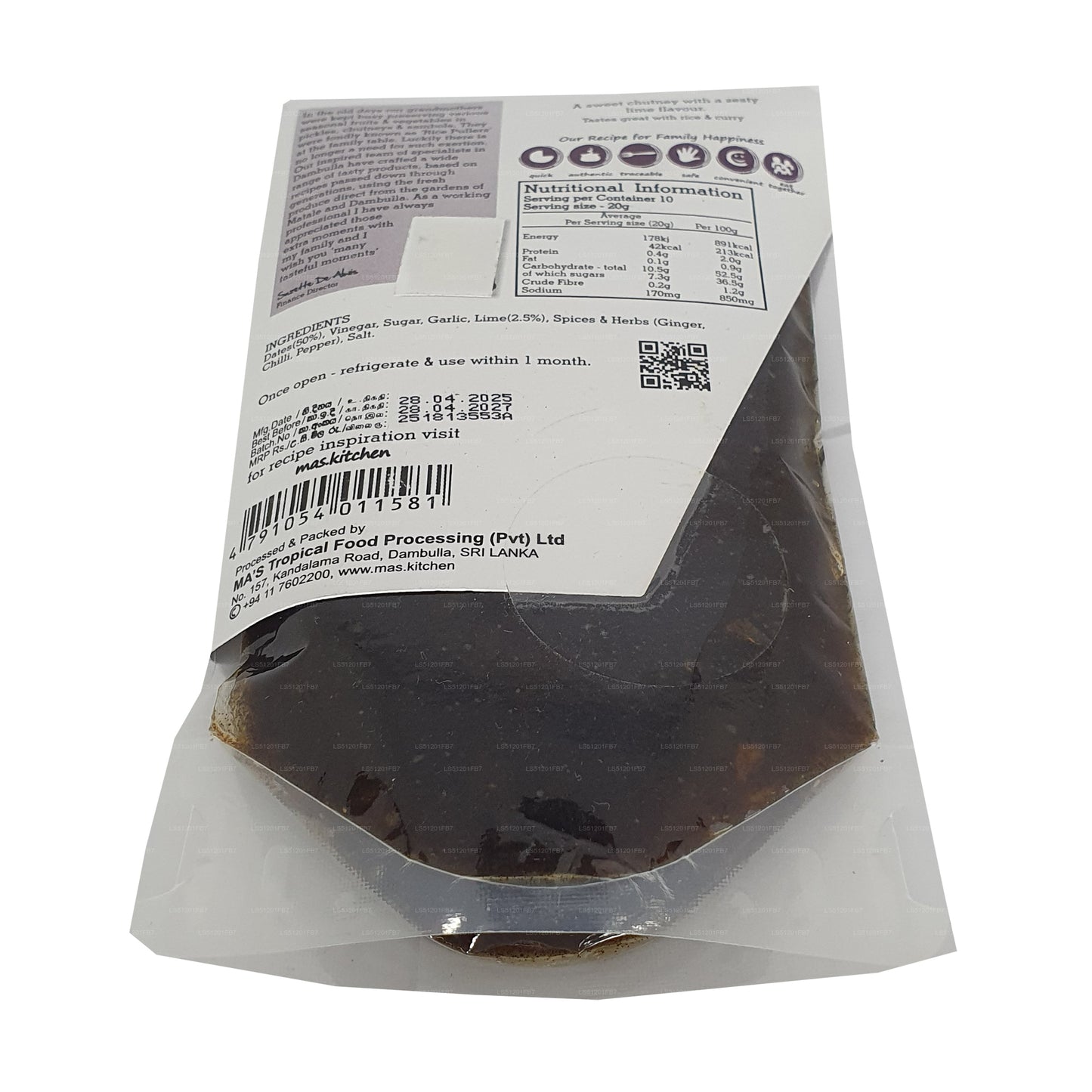 MA's Kitchen Date & Lime Chutney (200g)