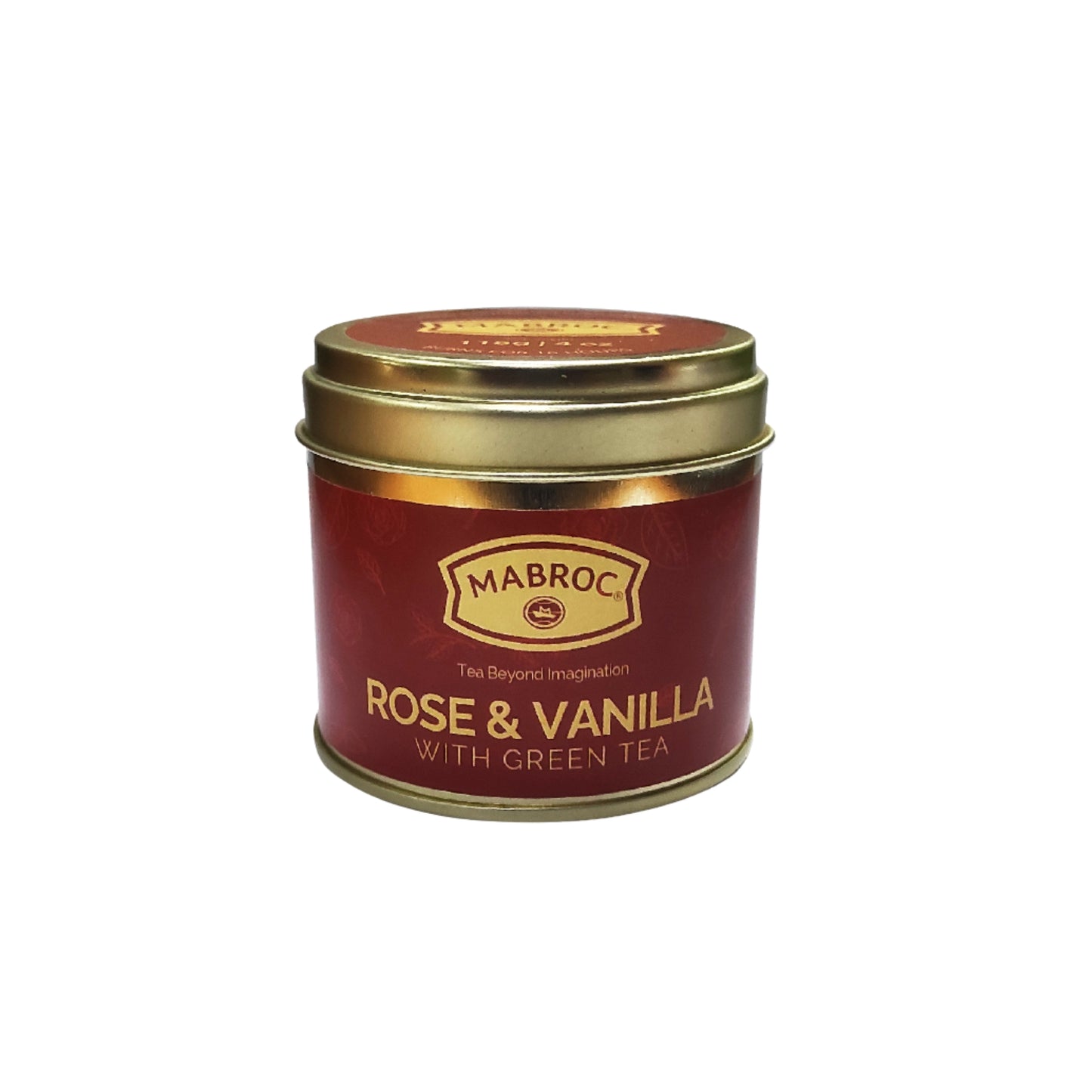 Plechovka svíčky Mabroc Tea Infused Candle Rose & Vanilla se zeleným čajem (118g)