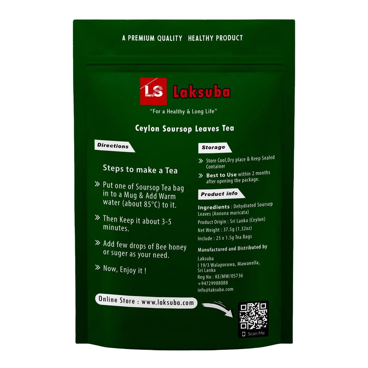Laksuba Ceylon Soursop Leaves Tea (37,5 g) 25 čajových sáčků