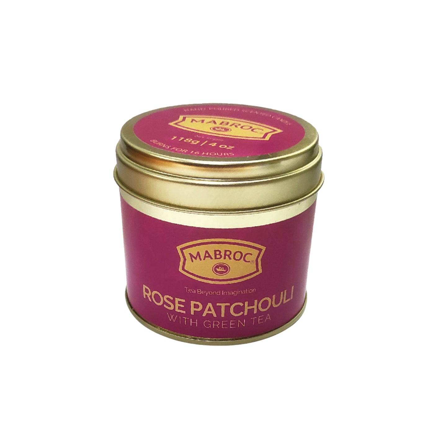 Plechovka svíčky Mabroc Tea Infused Candle Růže, pačuli a zelený čaj (118 g)