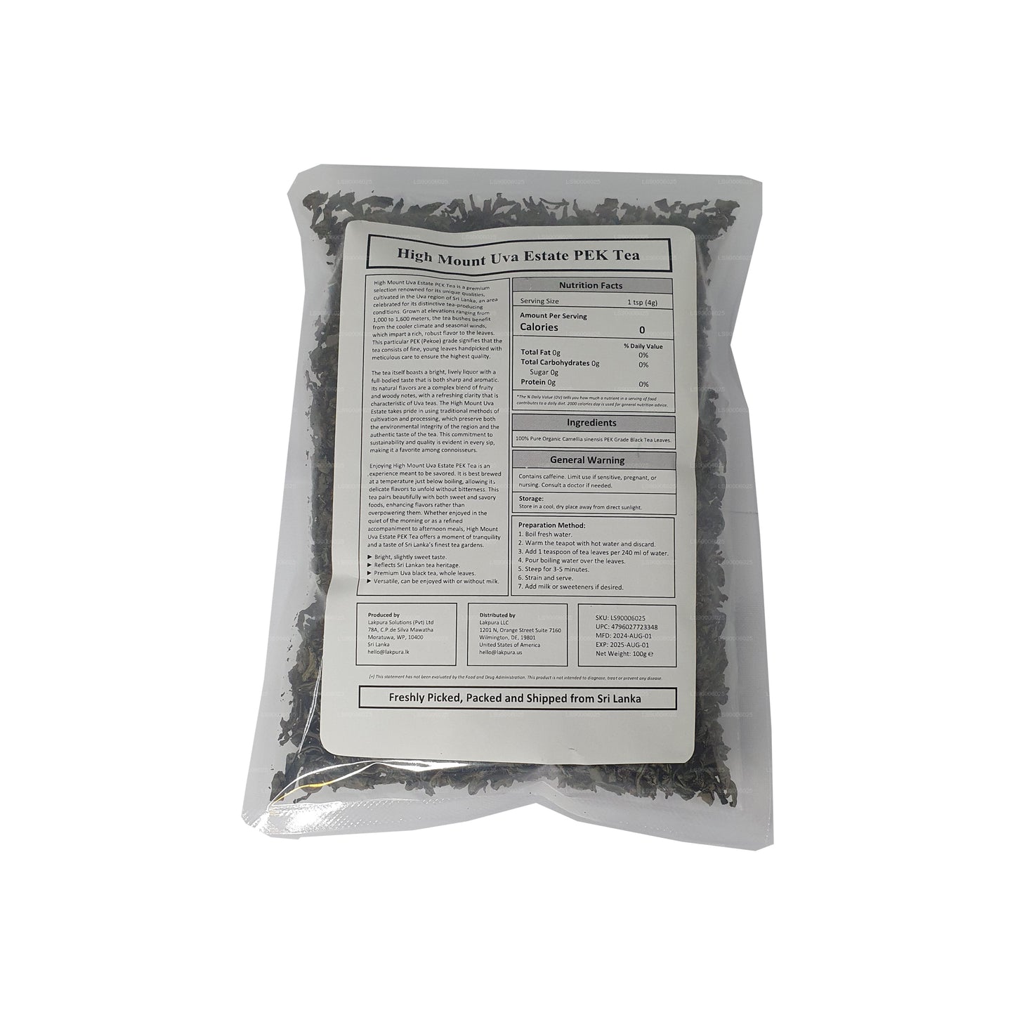 Lakpura® Uva High Mount Uva Estate PEK čaj (100g)