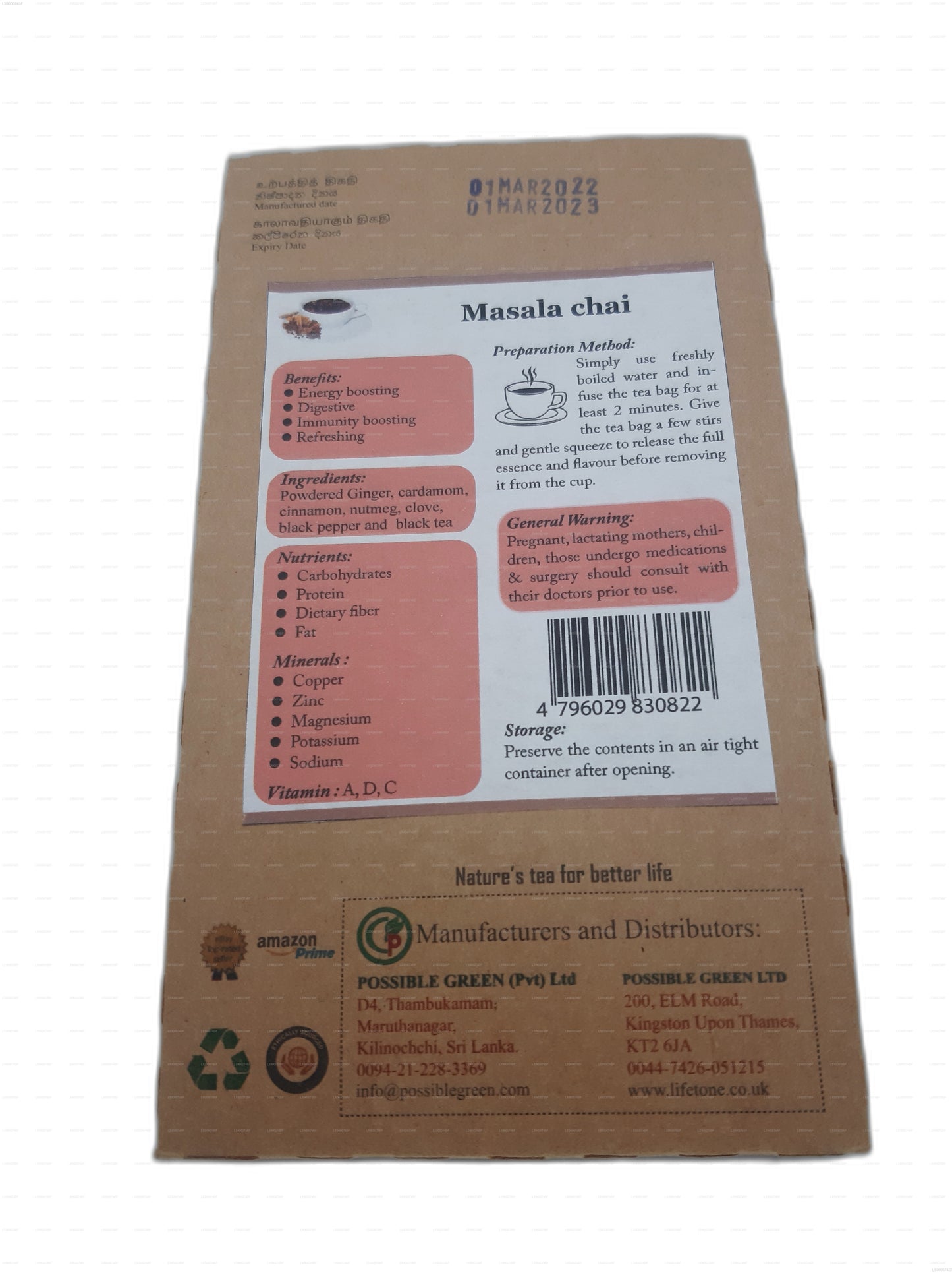 Lifetone Masala Chai (40g) 20 Tea Bags