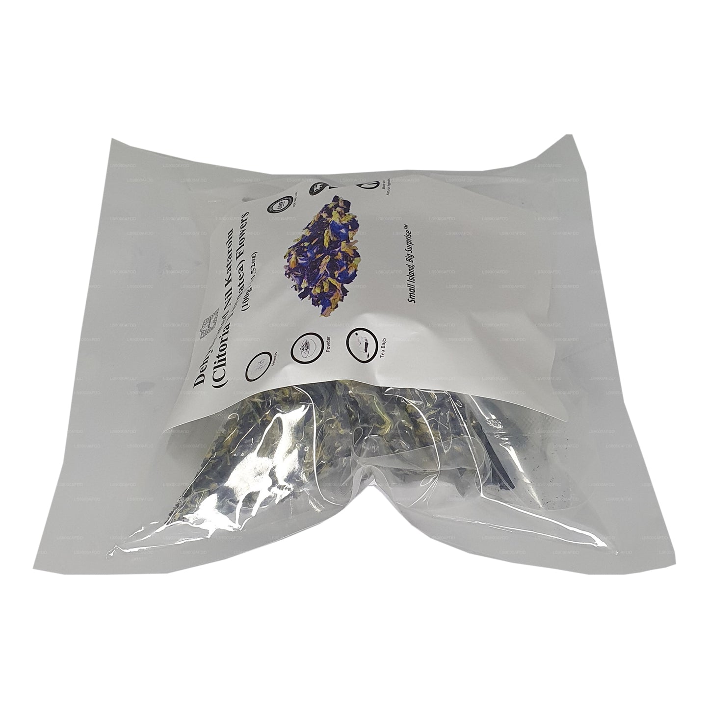 Dehydratované květy motýlího hrachu Lakpura® (Nil Katarolu; Clitoria Ternatea).