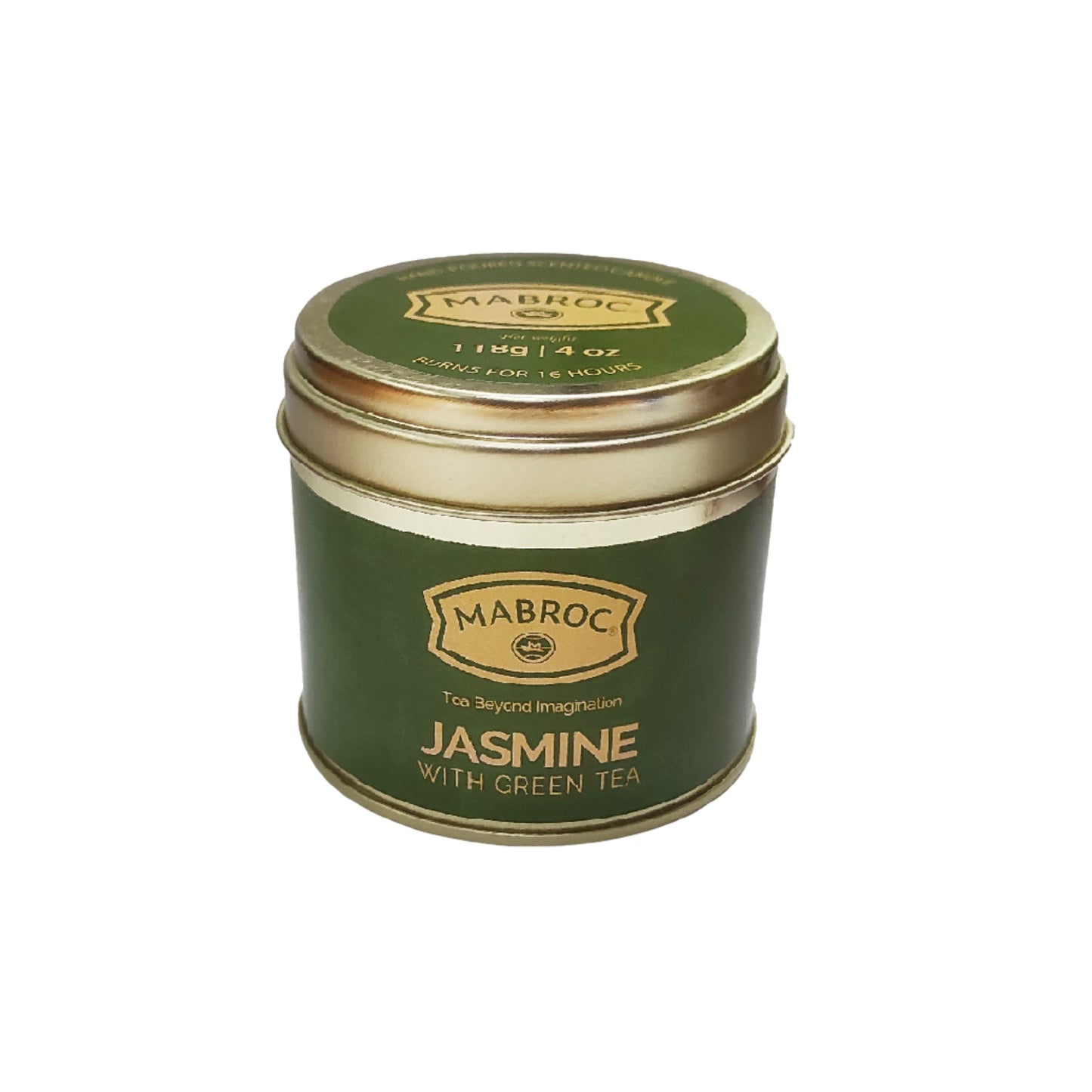 Plechovka svíčky Mabroc Tea Infused Jasmín se zeleným čajem (118 g)