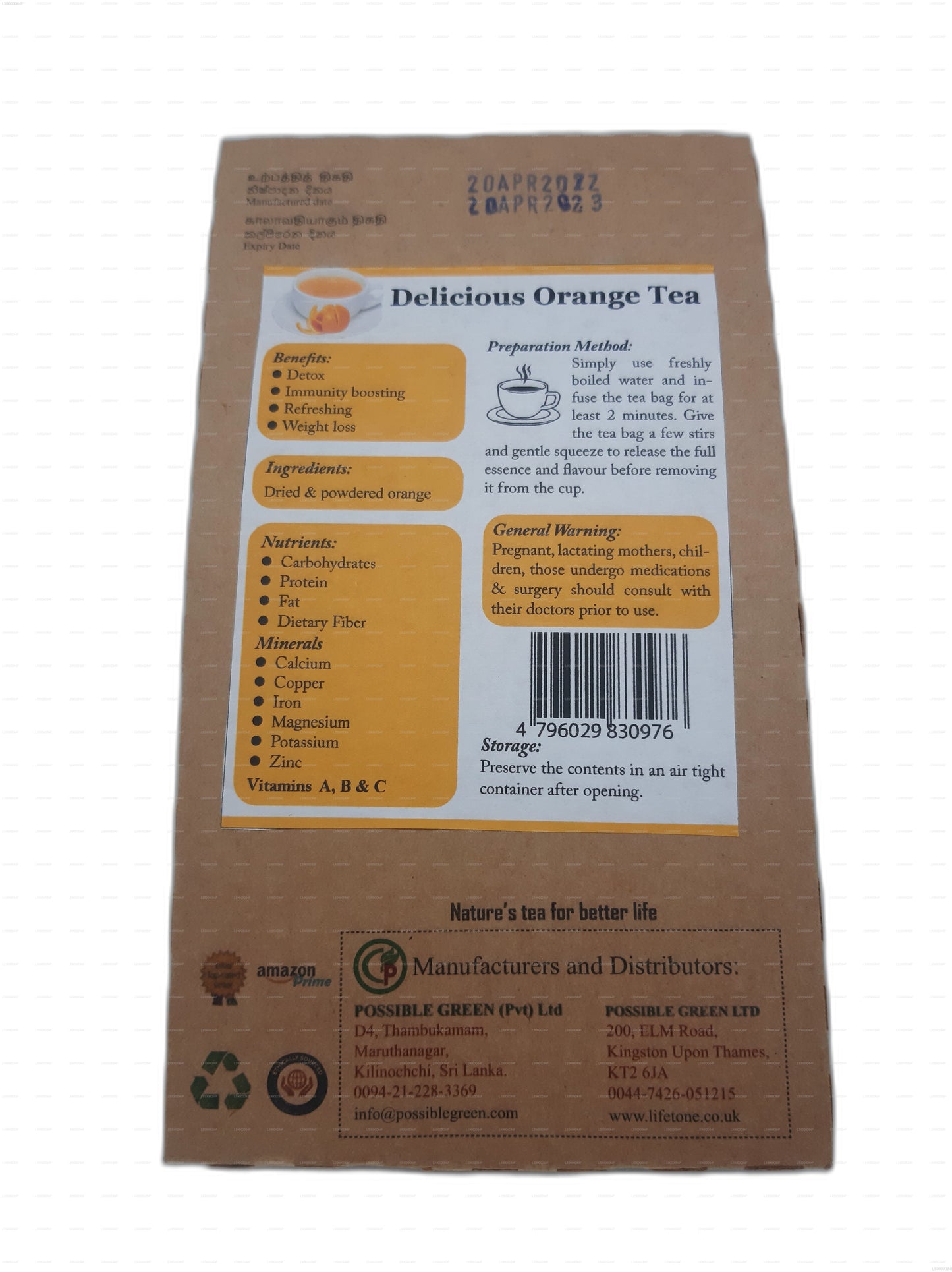 Lifetone Orange Tea (40g) 20 Tea Bags