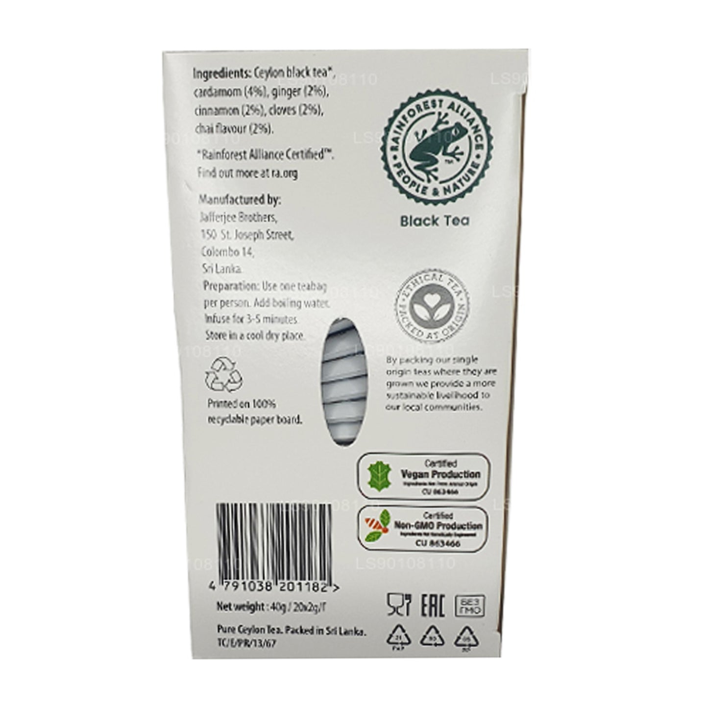 Jaf Tea Pure Spice Collection Black Tea Spiced Chai Foil Envelope Tea Bags (40g)