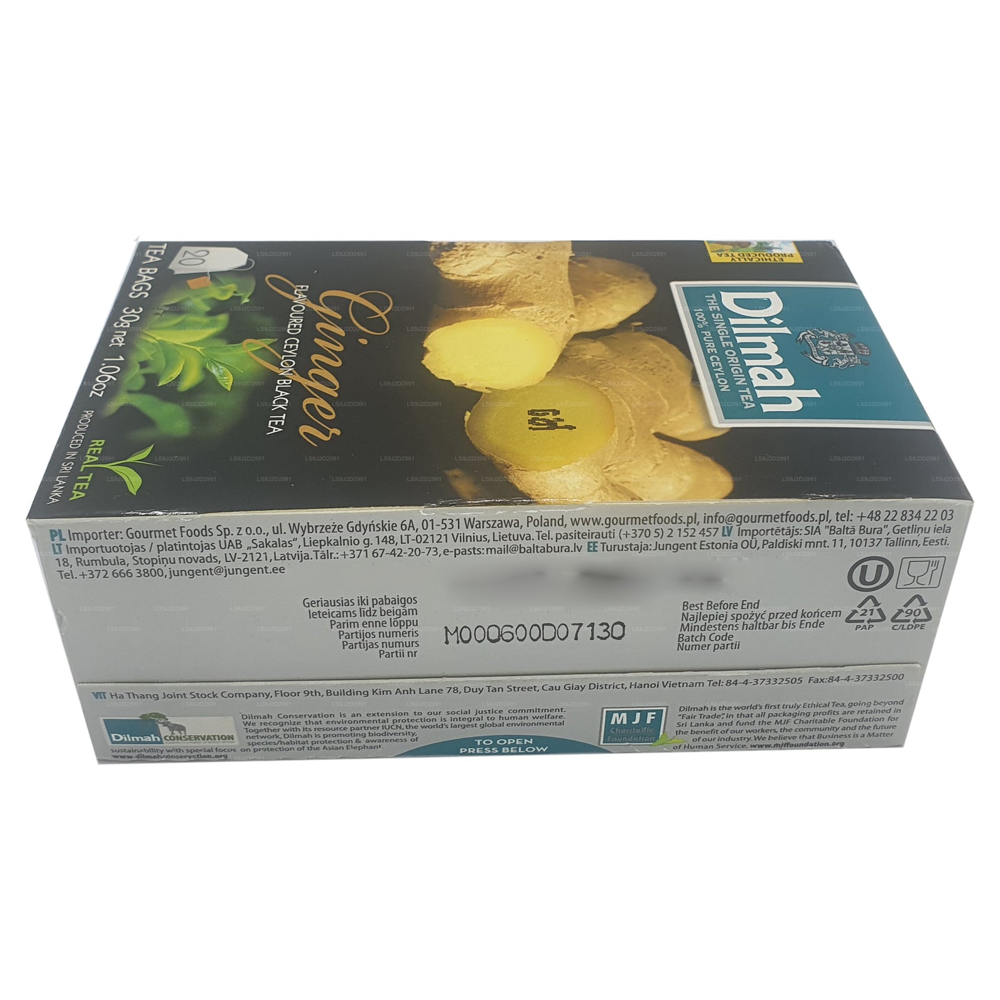 Dilmah Ginger Flavored Black Tea (30g) 20 Tea Bags