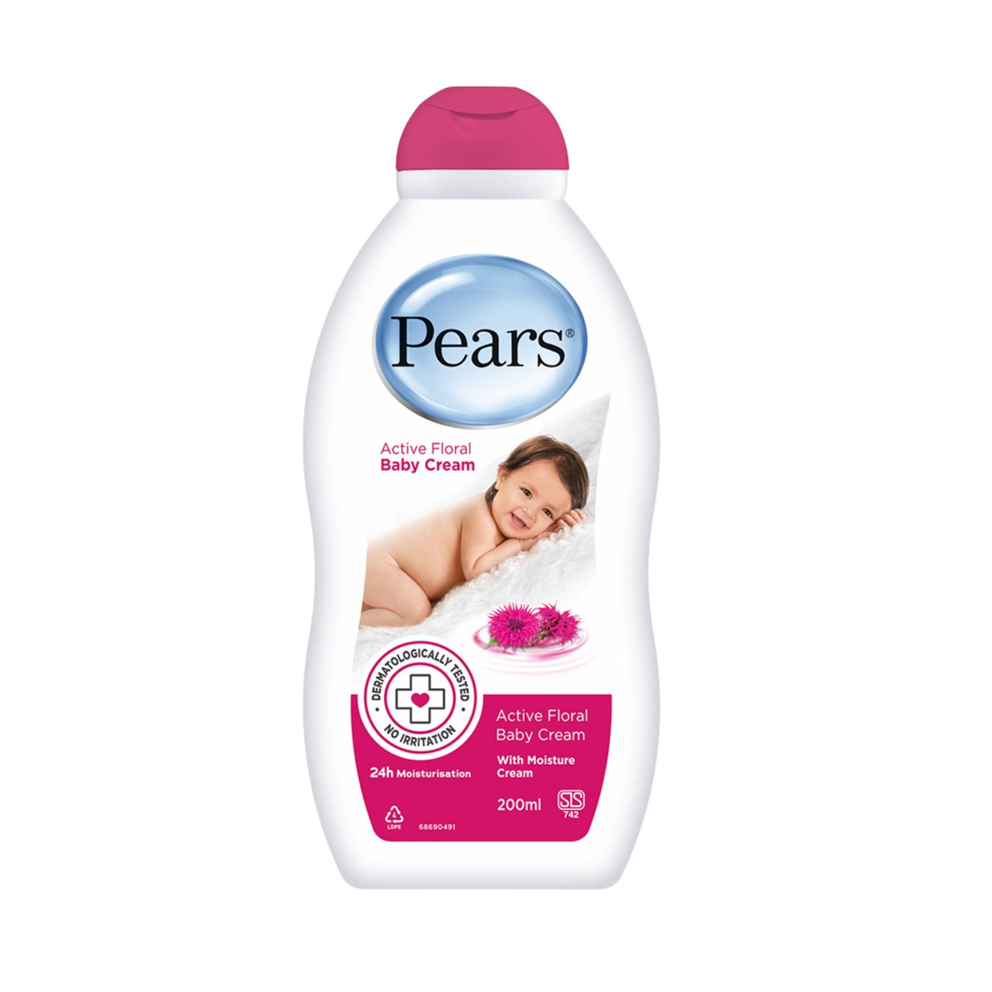Pears Active Floral Baby Cream (200ml) nourishes skin with rich moisture and five floral fragrances, preventing dryness and leaving it soft, smooth, and delicately scented.