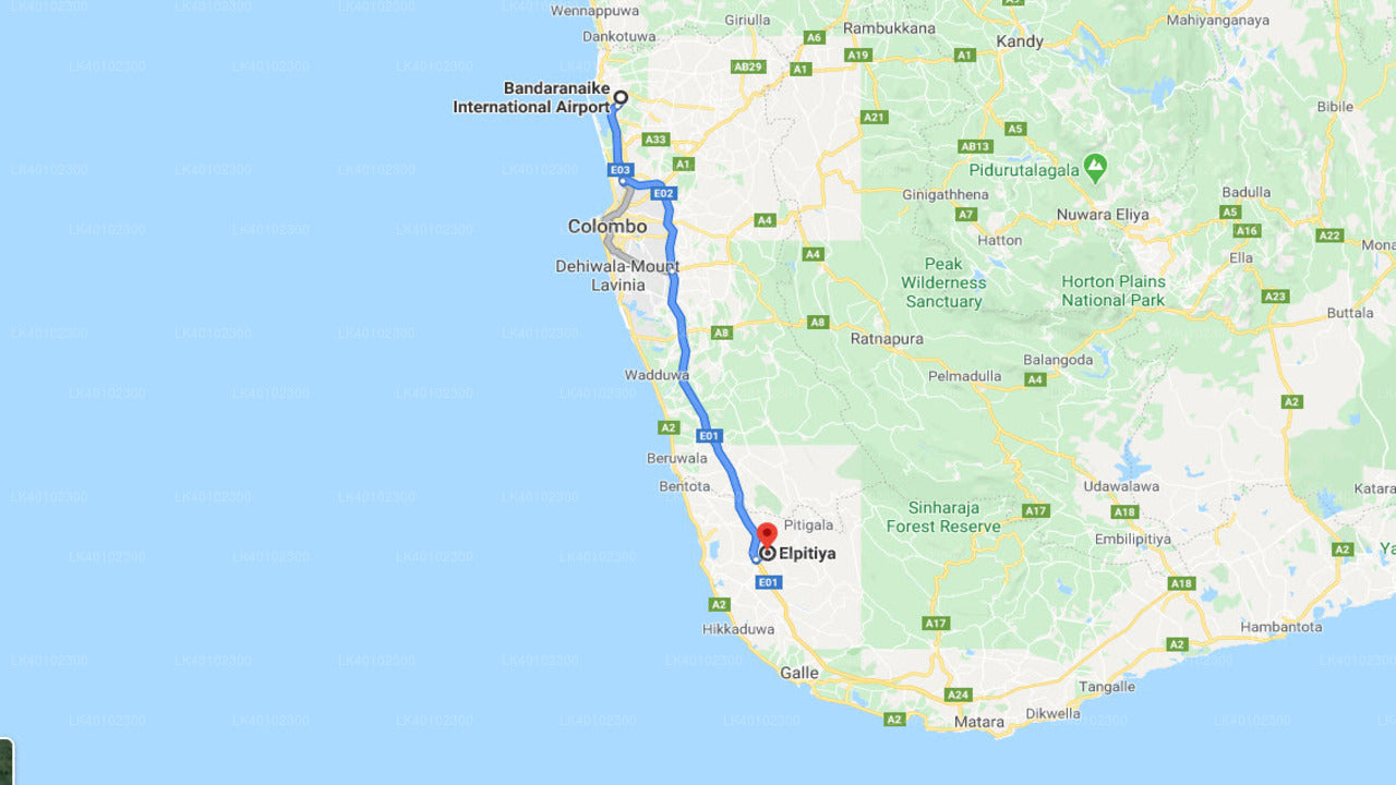 Colombo Airport (CMB) to Elpitiya City Private Transfer