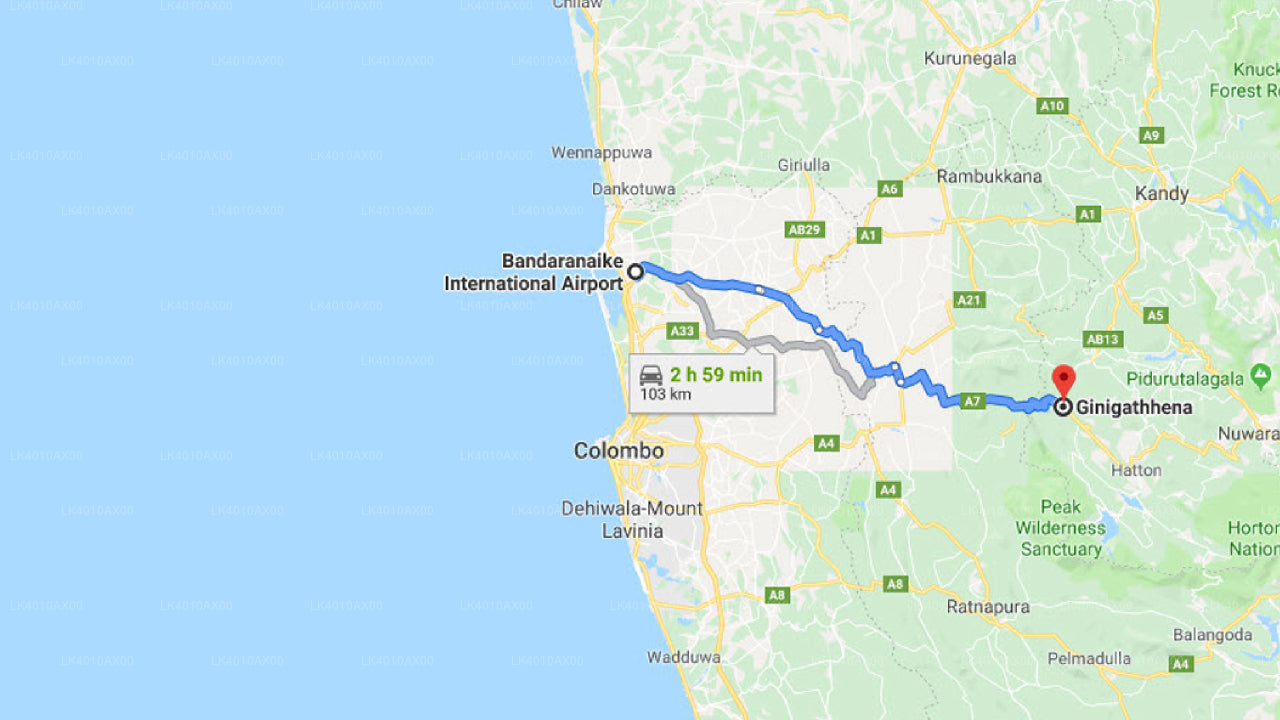 Colombo Airport (CMB) to Ginigathhena City Private Transfer
