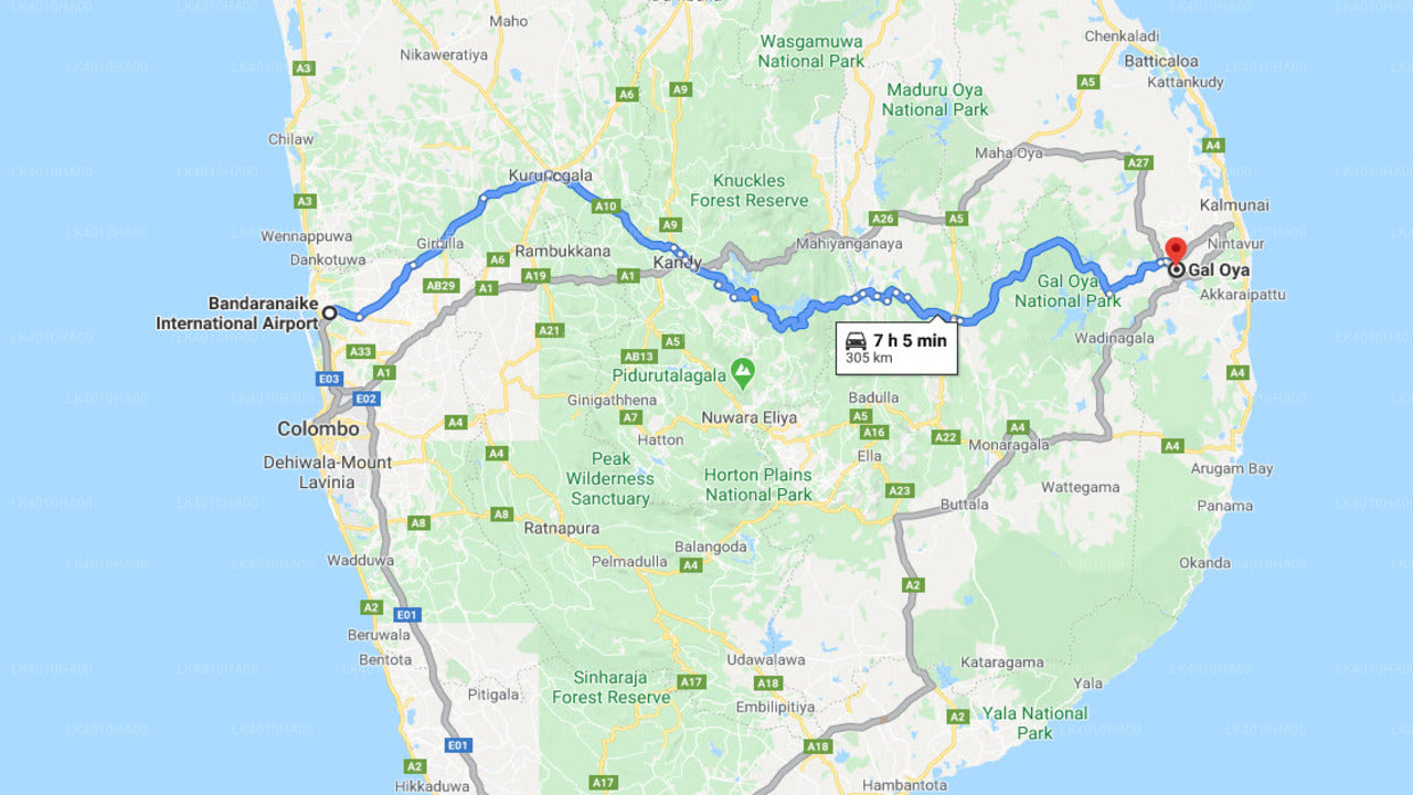 Colombo Airport (CMB) to Gal Oya City Private Transfer