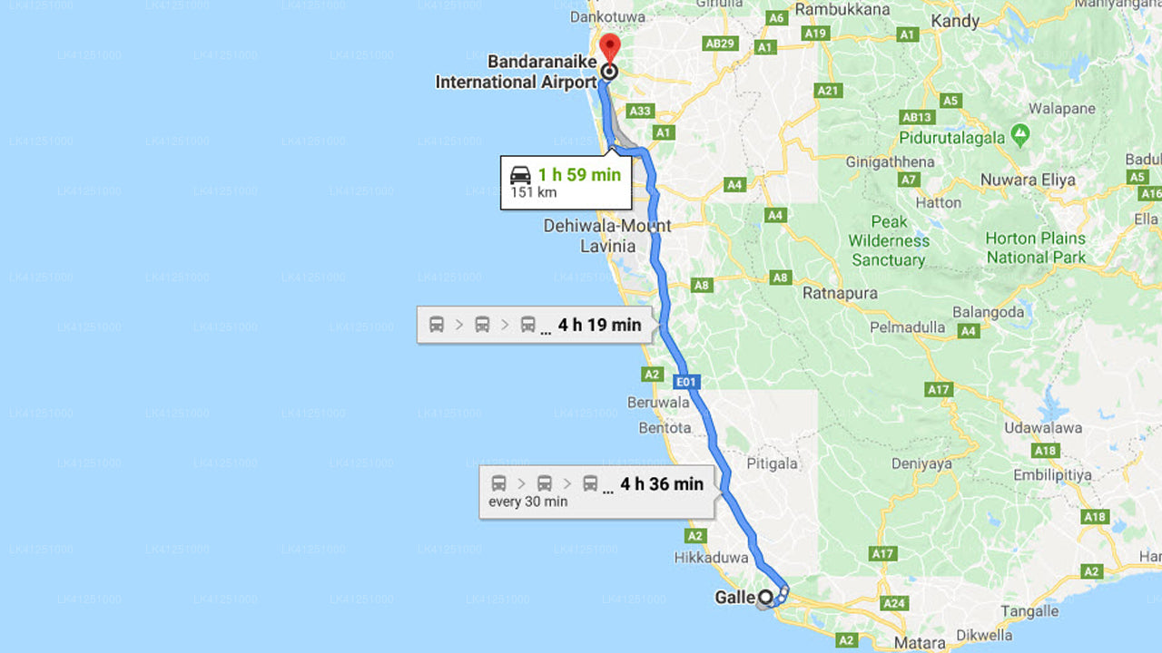 Soukromý transfer z města Galle na letiště Colombo (CMB)
